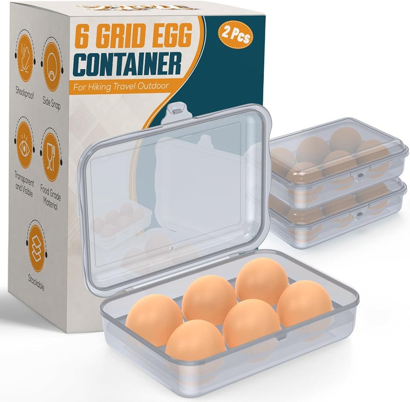 ZPU Egg Holder Camping, 2Pcs 6 Grid Egg Container, Plastic Egg Carrier for Camping Picnic Travel Outdoor Refrigerator Kitchen, Protective Egg Storage Case, Silver Grey - Image 1